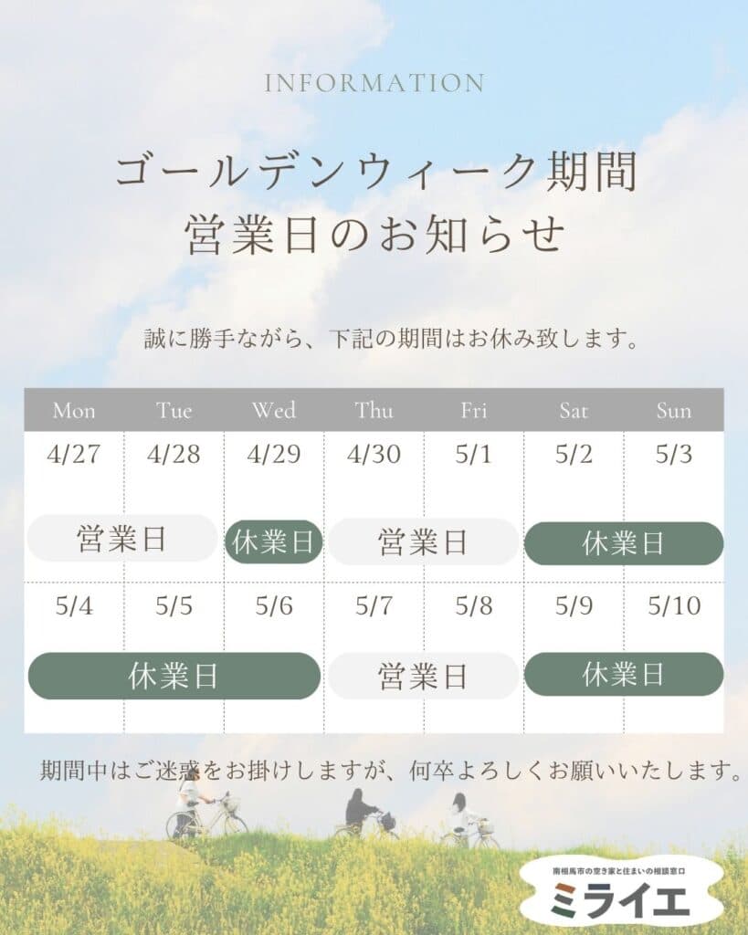 GW期間中の営業について